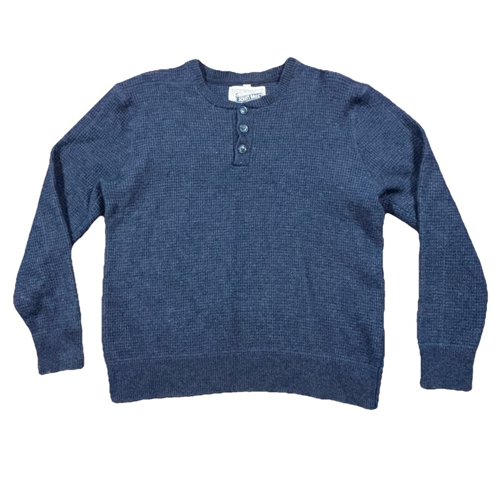 Schott Bros Sweater‎ Mens XL Navy Blue Wool Thermal Waffle Knit Henley Pullover